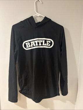Kids Black Hooded Long-Sleeve Top with 'BATTLE' Logo